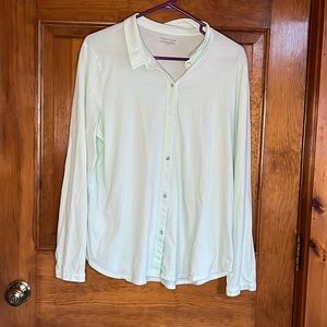 Eileen Fisher Lite Green Organic Cotton Jersey Classic Collar Shirt Size XL